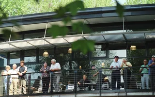 Visitors on viewing platform at Anderton Boat Lift visitor centre
