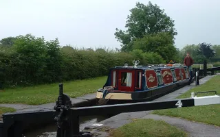 Narrowboat in Bosley Lock on the Macclesfield Canal