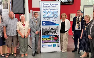 Members of the Swansea Canal Society, local dignitaries and regional director Mark Evans