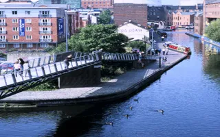 View of bridge on Worcestershire & Birmingham Canal in Birmingham City Centre