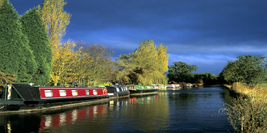 Boats moored along towpath on Shropshire Union Canal
