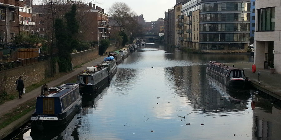 Moored boats at King's Cross in London