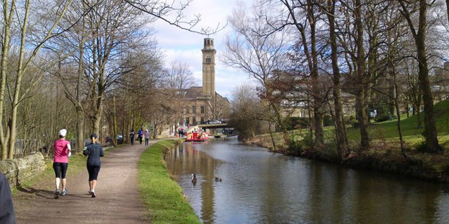 Jogging on the towpath, Saltaire