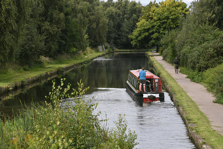 A towpath alongside a narrowboat