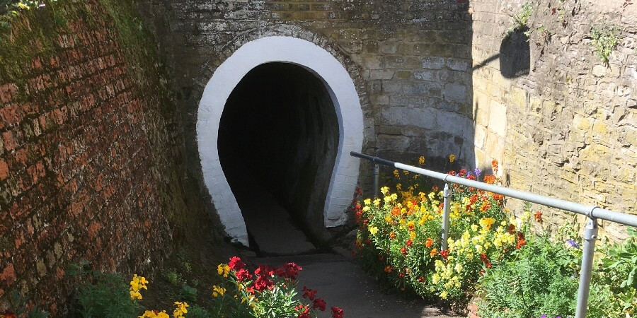 Picture of hhorseshoe shaped tunnel with colourful flowers around it