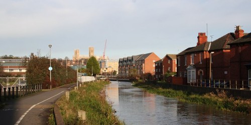View of River Witham looking towards Lincoln Cathedral