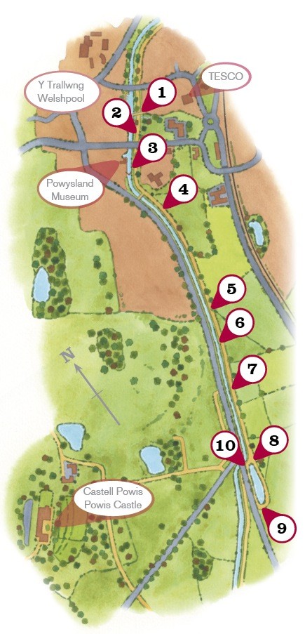 Illustrated image of Montgomery Canal trail map