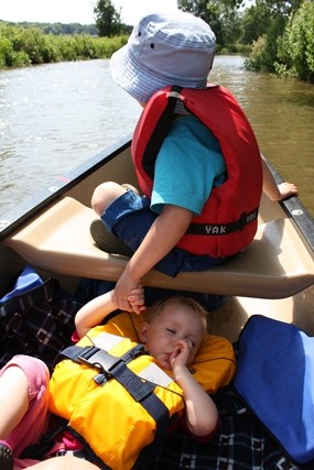 Asleep in a canoe