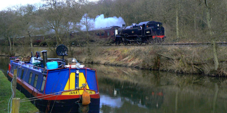 Caldon Canal at Consall with steam train
