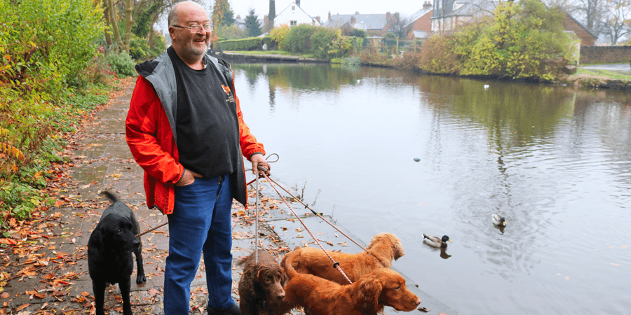 Nigel and his dogs at Marple Locks