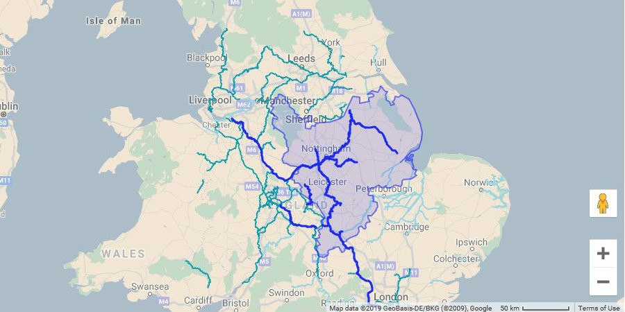 East Midlands region map