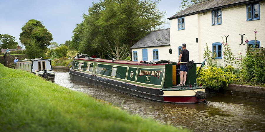 Two standard 7-foot narrowboats on the Montgomery Canal