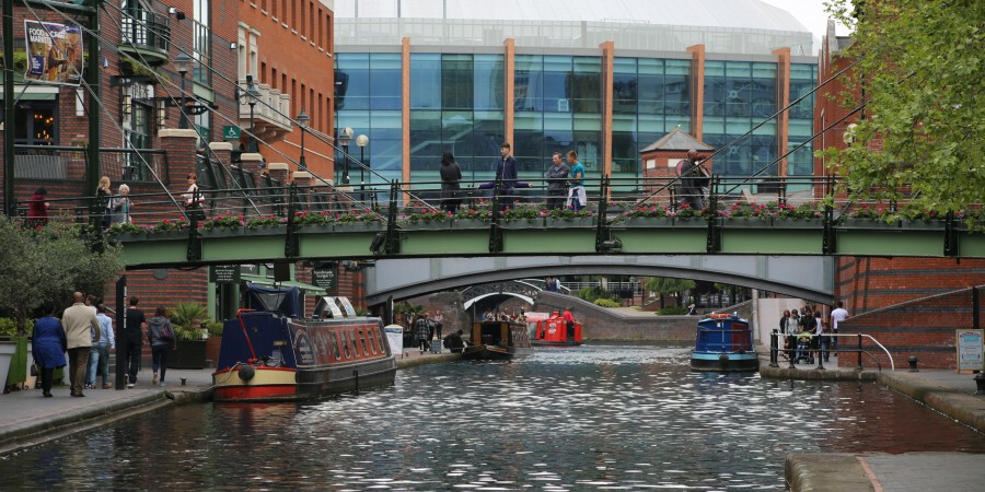 Urban area with canalside bars and pubs