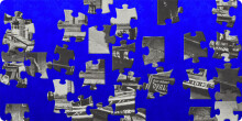 Mono shot from 1950s showing  as a jigsaw puzzle