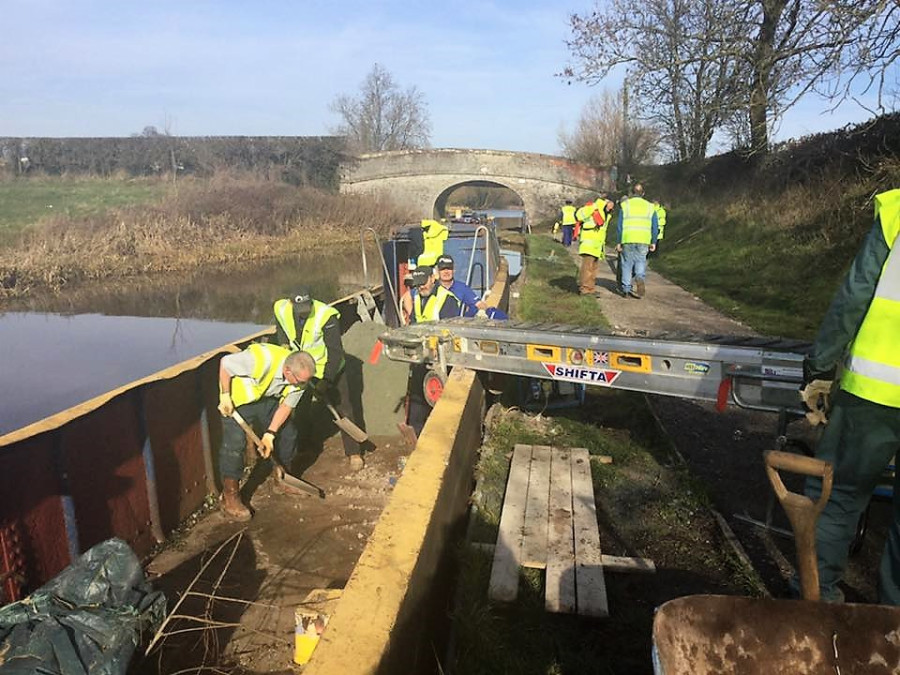 More towpath work by Small Tasks Team Volunteers at bridge 91near Nantwich. Photo by Helen Lane, Shropshire Union Canal by C.b. Holmes