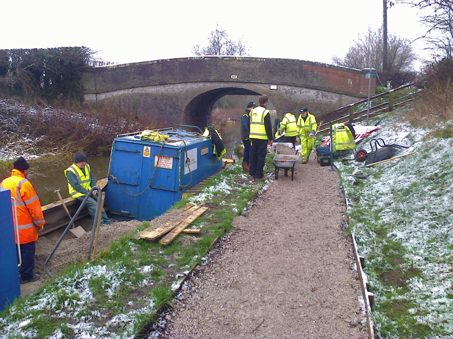 SmallTasks Team Volunteers laying towpath at bridge 91 January 2019, Shropshire Union Canal by Brian Holmes